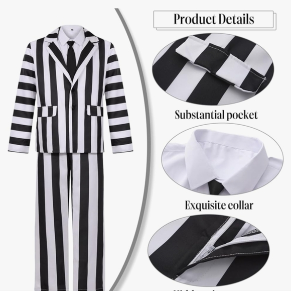 Men's Beetlejuice Beetlejuice Beetlejuice Cosplay Costume Outfit, S - Picture 4 of 12